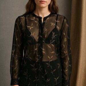 H&M Black Sheer Leaf Print Men's Shirt